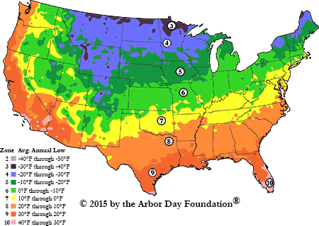 USDA hardiness zone map