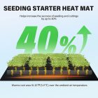 Promotional graphic for a seeding starter heat mat showing sprouting plants on the mat with a green "40%" increase arrow and text highlighting benefits.