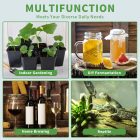 Collage illustrating multifunctional uses: plant seedlings for indoor gardening, jars of fermented honey and jam, bottled wines for home brewing, and a reptile beside succulents.